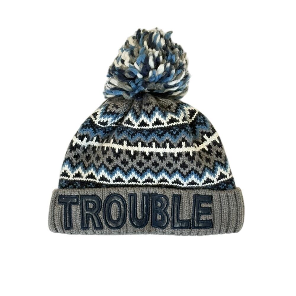 The Childrens Place "Trouble" Blue Gray Nordic Kids Toboggan Beanie 12-24 Months